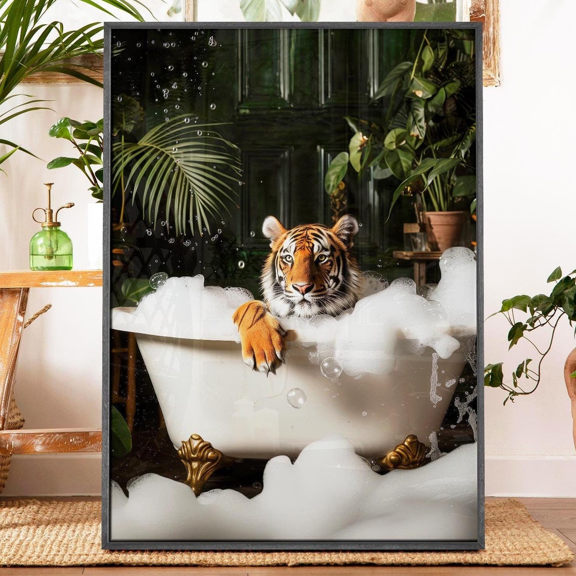 Orange Tiger Lounging In A Clawfoot Tub Full Of Bubbles Poster - Image 5