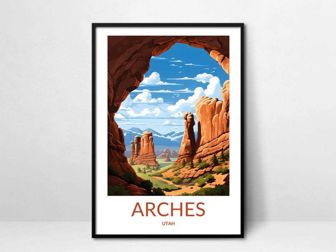 Arches Utah Rock Arch Window Desert Canyon View Travel Poster