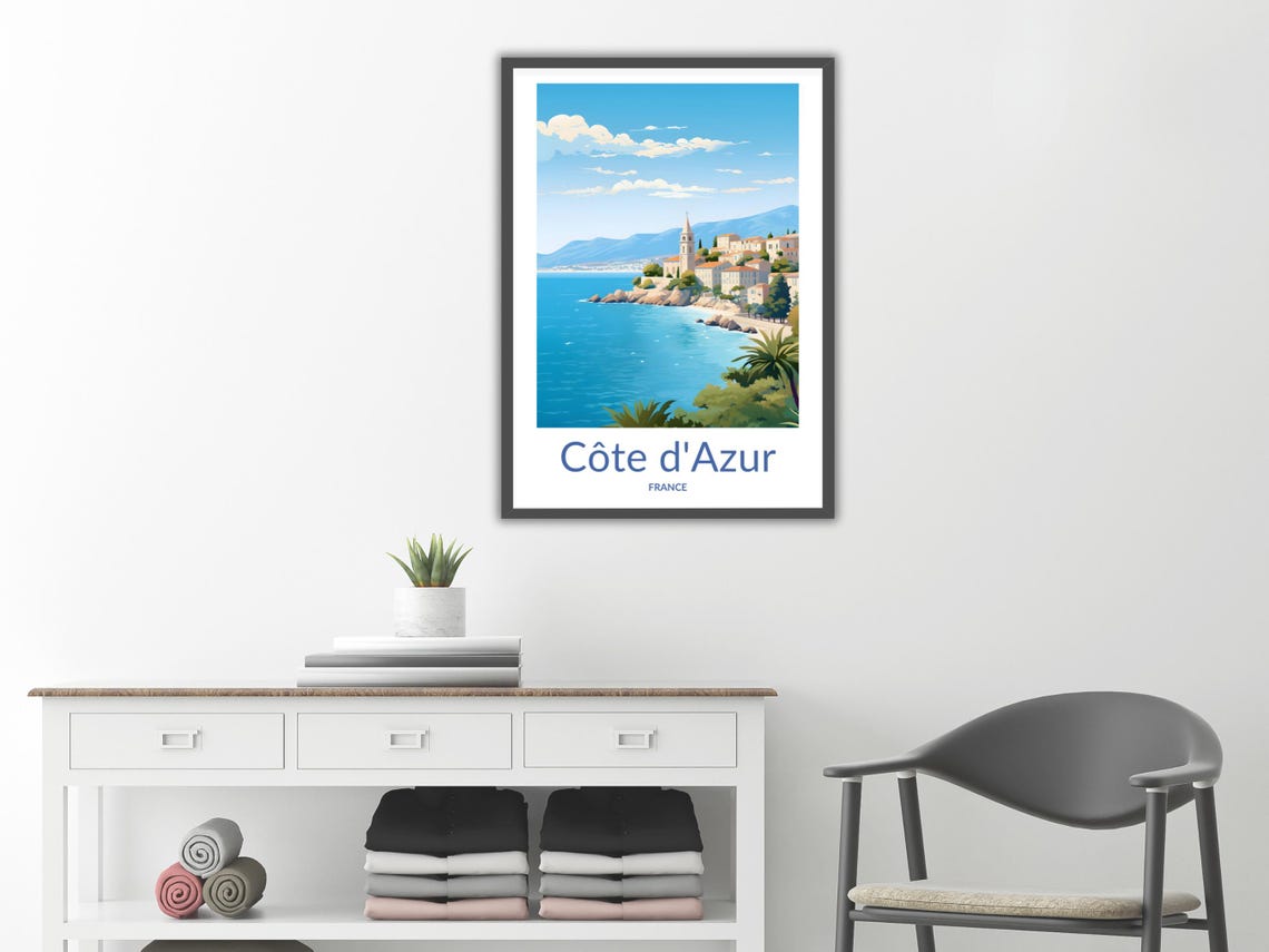 French Riviera Village Rocky Coastline Mediterranean View Poster - Image 2