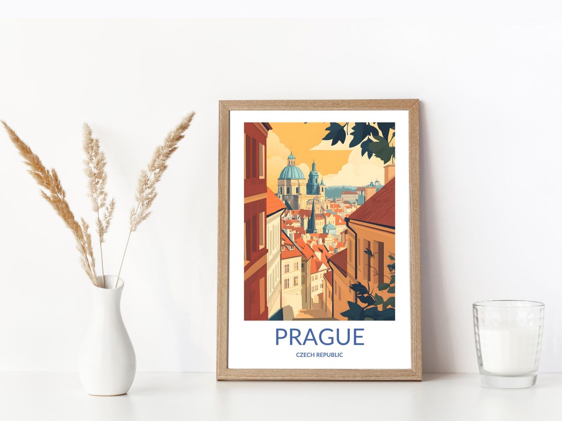 Prague Czech Republic Old Town Rooftops Church Domes Travel Poster - Image 3