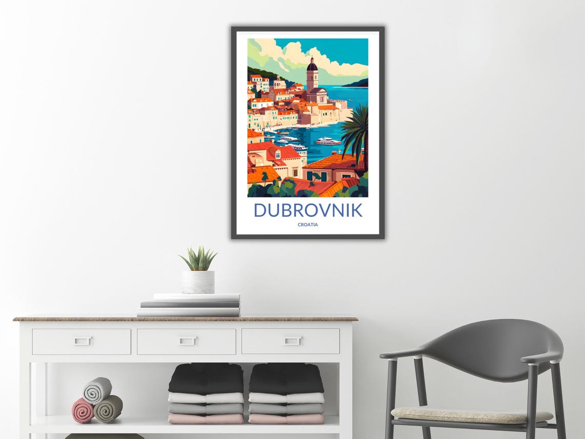 Dubrovnik Harbor Cathedral Dome Red Roofs Croatia Coast Poster - Image 2