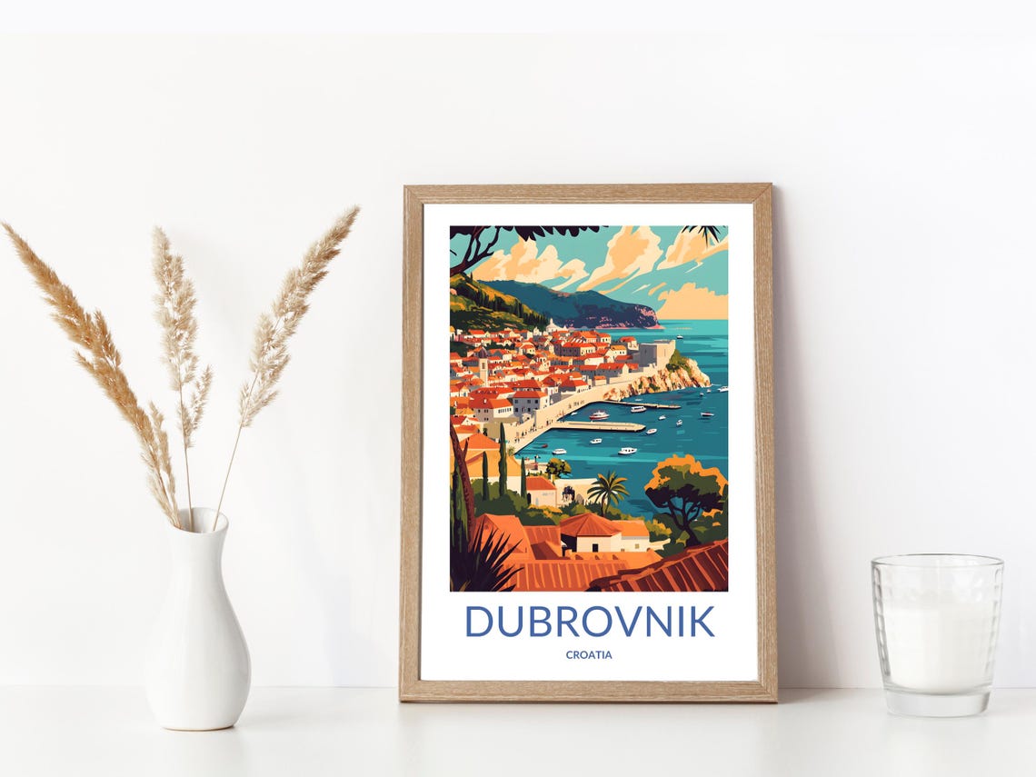 Dubrovnik Bay View Red Roofs Turquoise Harbor Croatia Art Poster - Image 3