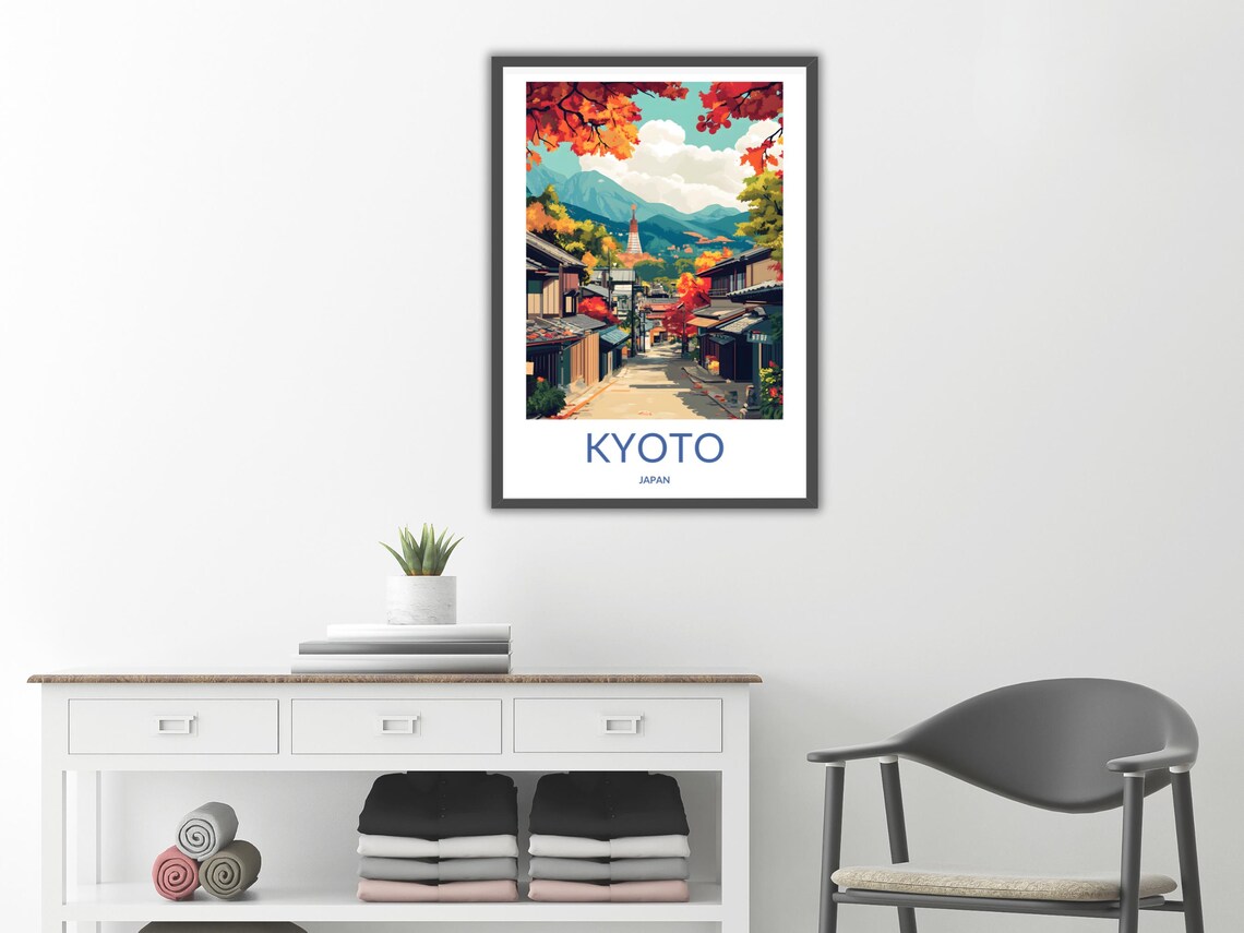 Kyoto Japan Autumn Street Hilltop Pagoda Mountain View Travel Poster - Image 2