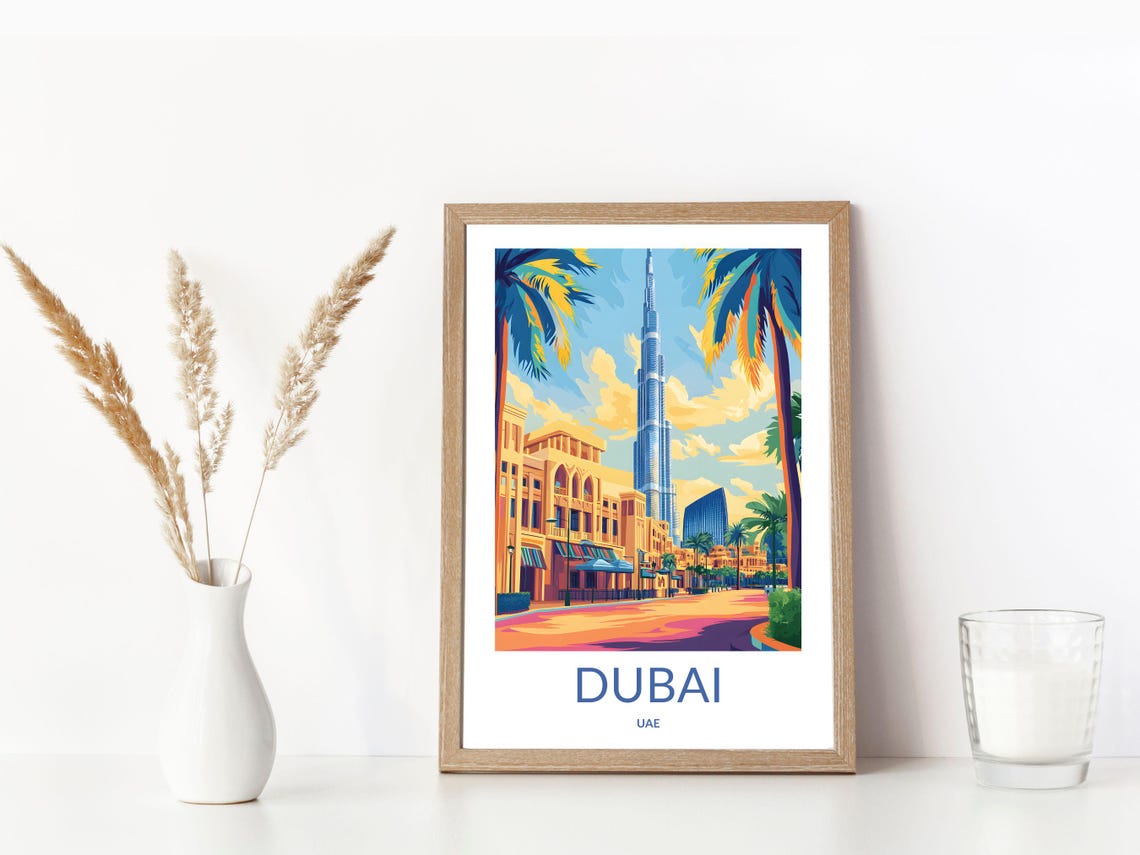 Dubai UAE Burj Khalifa Palm Tree Boulevard Downtown Skyline Poster - Image 3