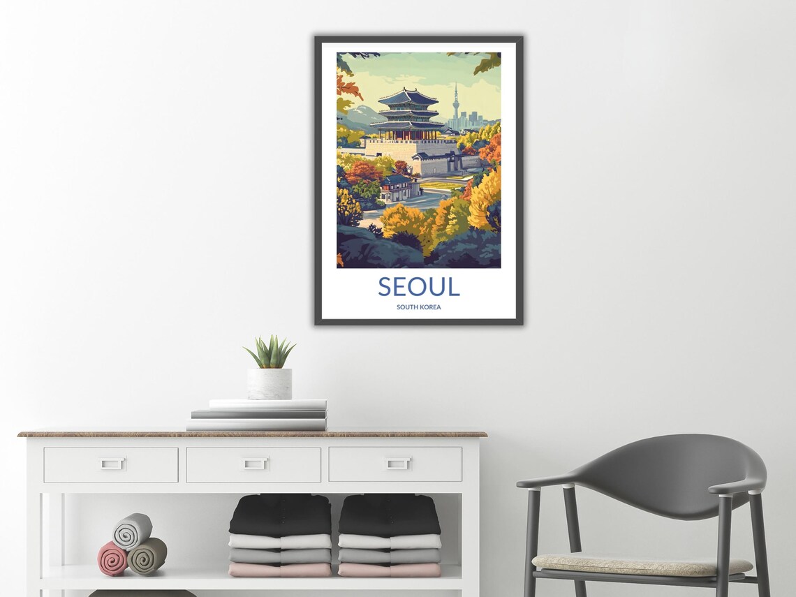 Seoul Gyeongbokgung Palace Autumn Gardens Vintage Travel Poster - Image 2
