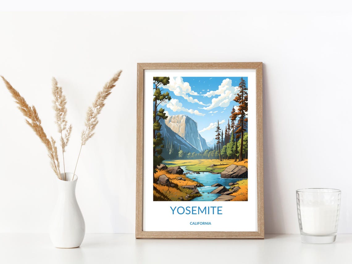 Yosemite El Capitan Half Dome Meadow Stream California Scenic Poster - Image 3