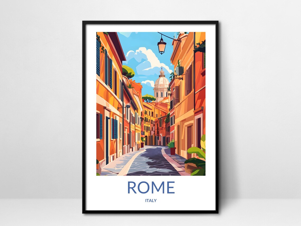 Rome Italy Cobblestone Alley Old Street Vintage Travel Poster