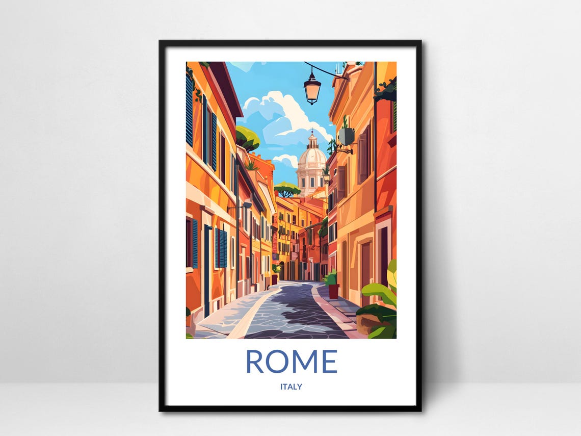 Rome Street Scene Art Italian Alleyway Print Italy Architecture Poster Historic Rome Street Art Rome Wall Decor Travel Wall Art
