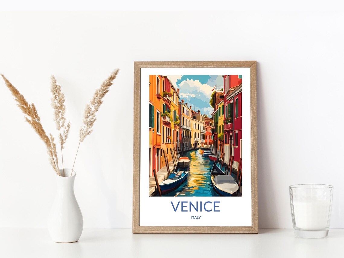 Venice Italy Colorful Canal Boats Waterfront Homes Travel Poster - Image 3