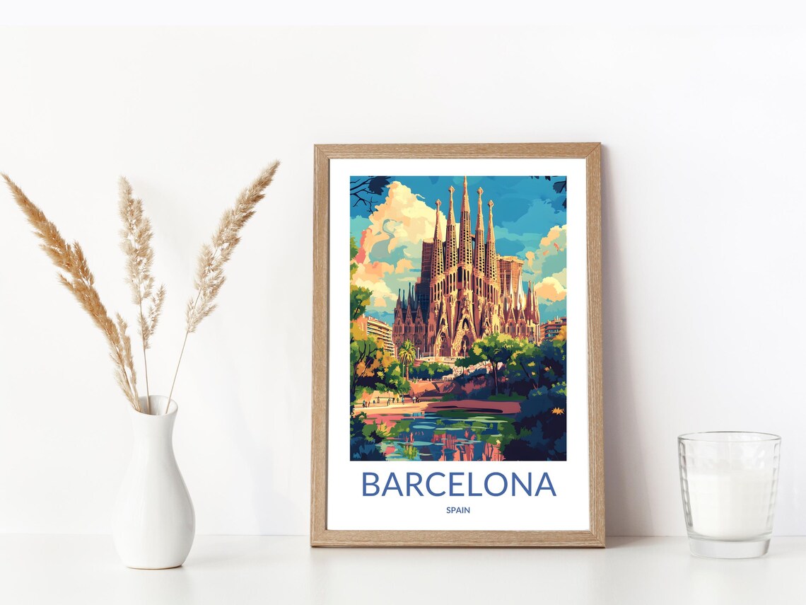 Barcelona Spain Sagrada Familia Cathedral Vintage Travel Poster - Image 3