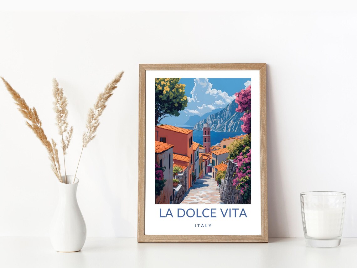 La Dolce Vita Italy Coastal Village Mediterranean Street Travel Poster - Image 3