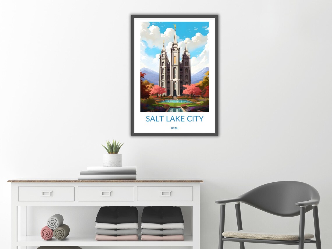 Salt Lake City Utah Temple Gardens Mountain View Travel Poster - Image 2