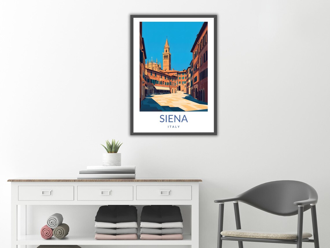 Siena Italy Cathedral Bell Tower Poster Medieval Piazza Vintage Travel - Image 2