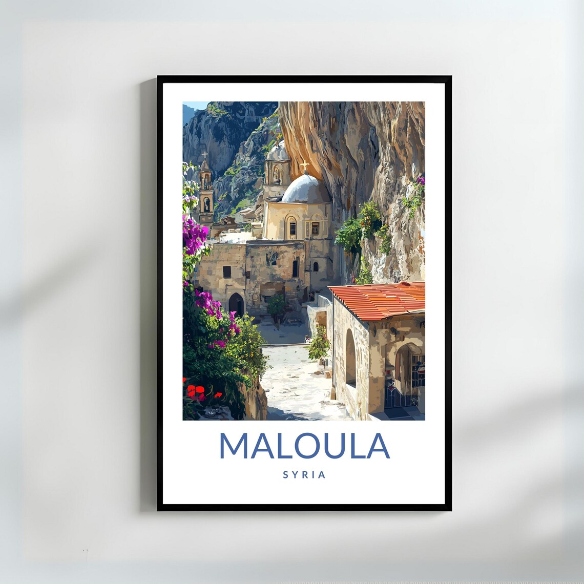 Maloula Syria Ancient Monastery Cliff Mountain Village Travel Poster