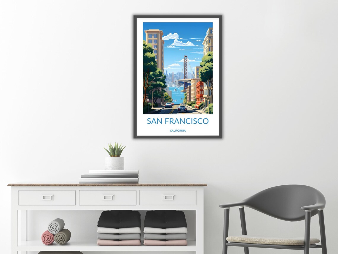 San Francisco California Bay Bridge City Street View Travel Poster - Image 2