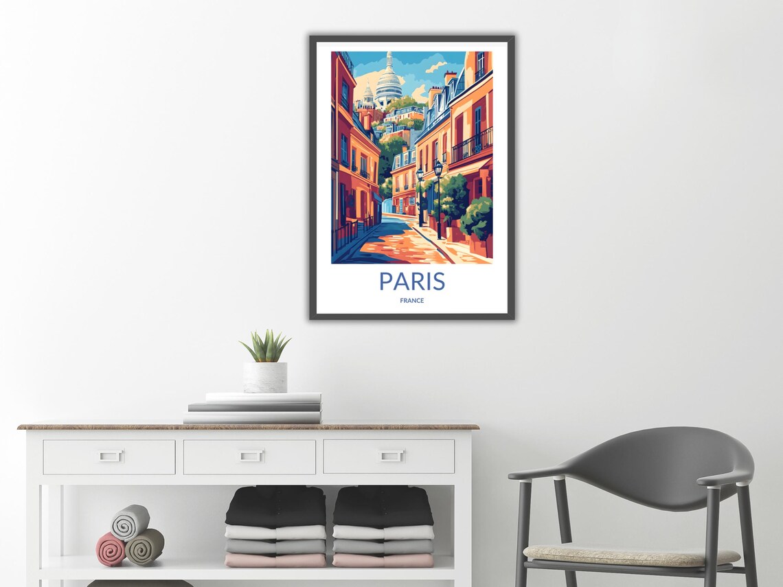 Paris France Montmartre Street and Sacre Coeur Vintage Travel Poster - Image 2