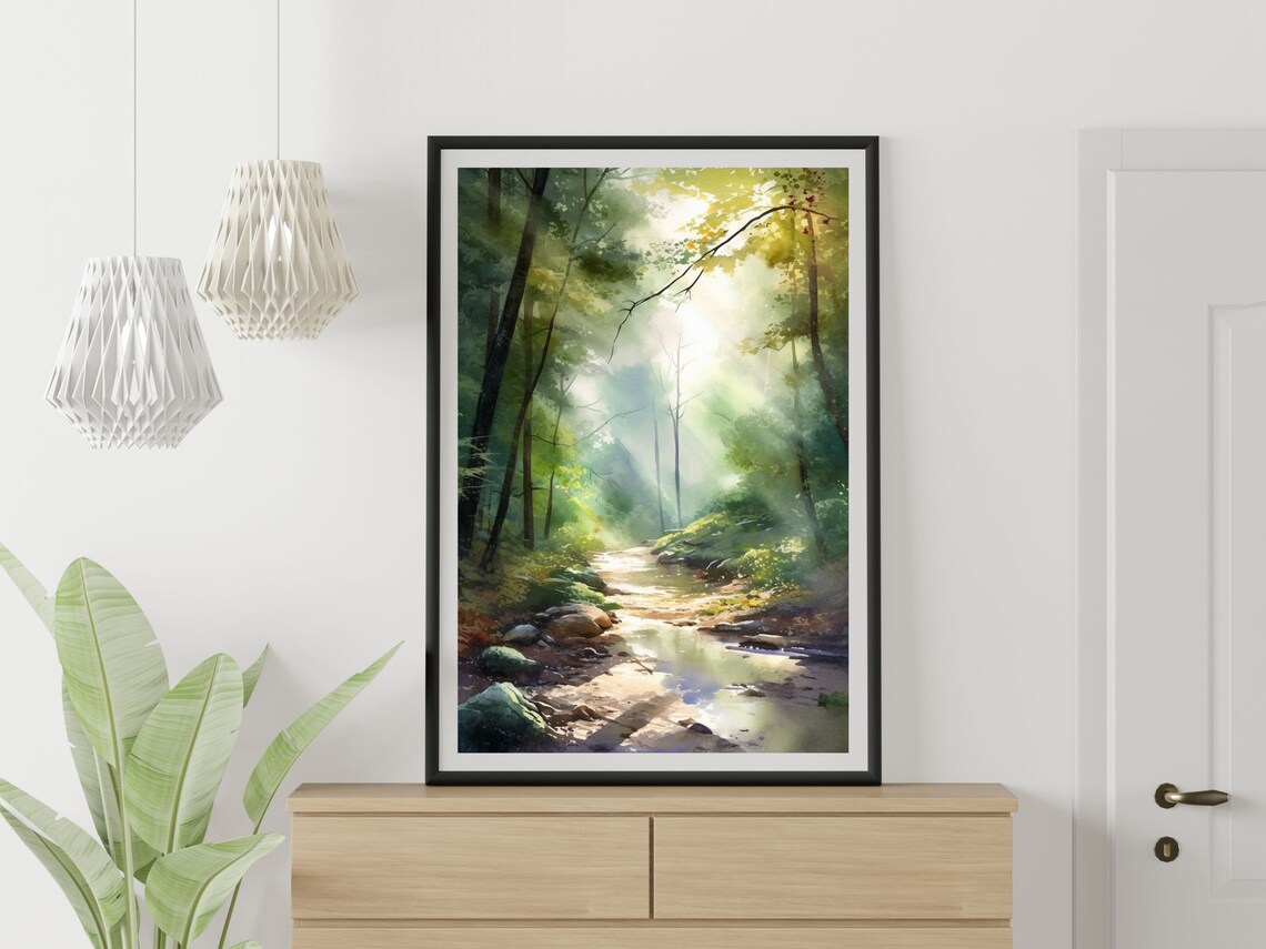 Forest Stream Watercolor Landscape Wall Art Print - Image 2