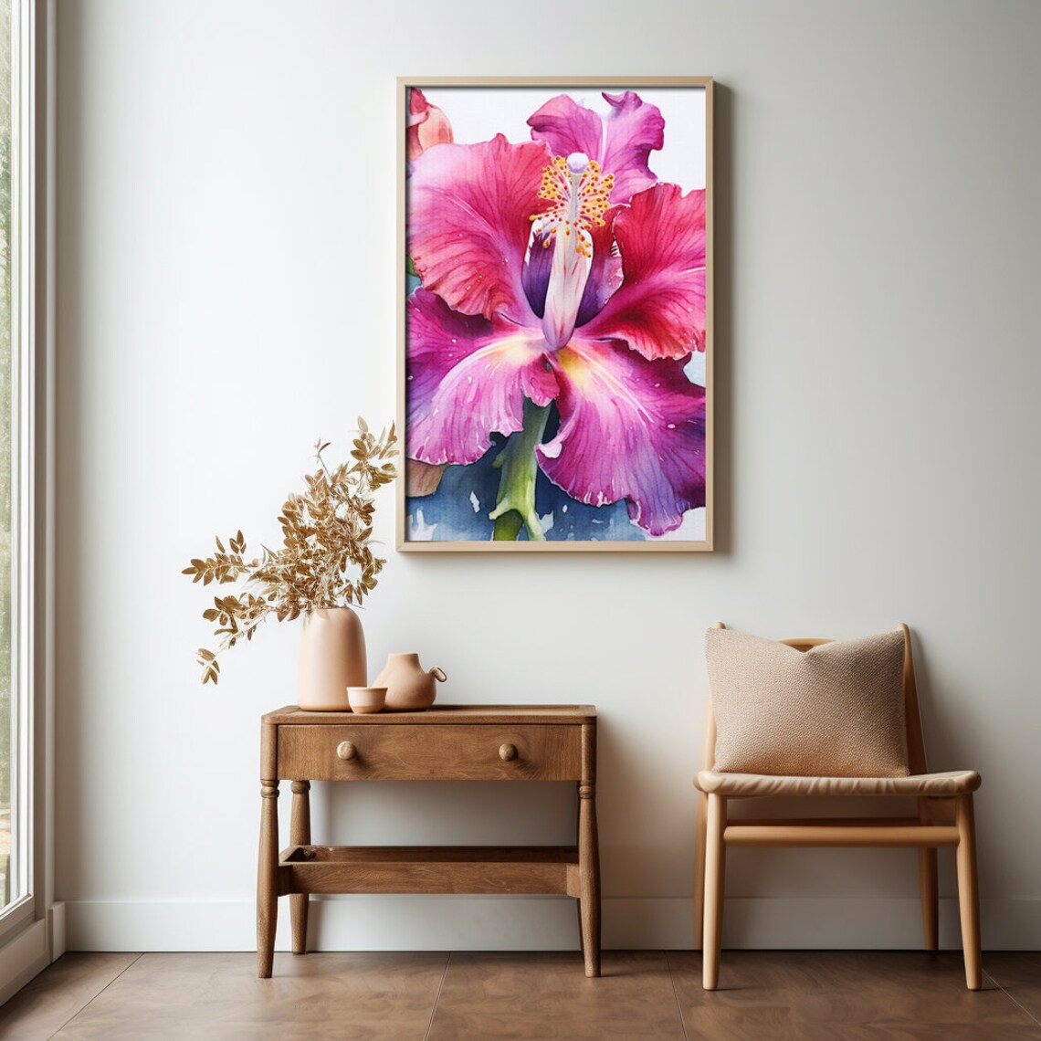 Magenta Hibiscus Flower Watercolor Tropical Botanical Art Print - Image 4