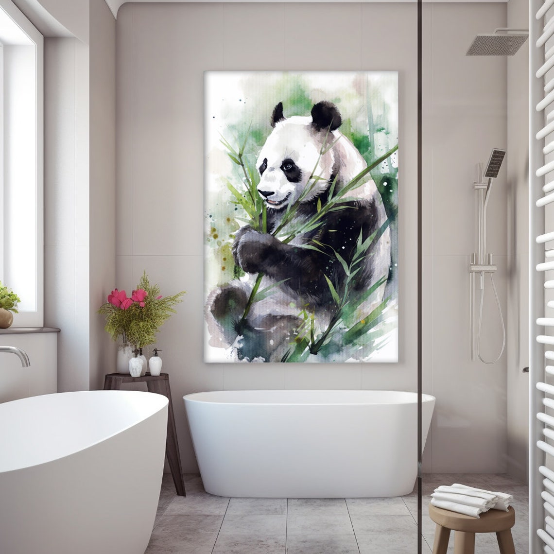 Giant Panda Eating Bamboo Watercolor Nursery Kids Room Poster - Image 3