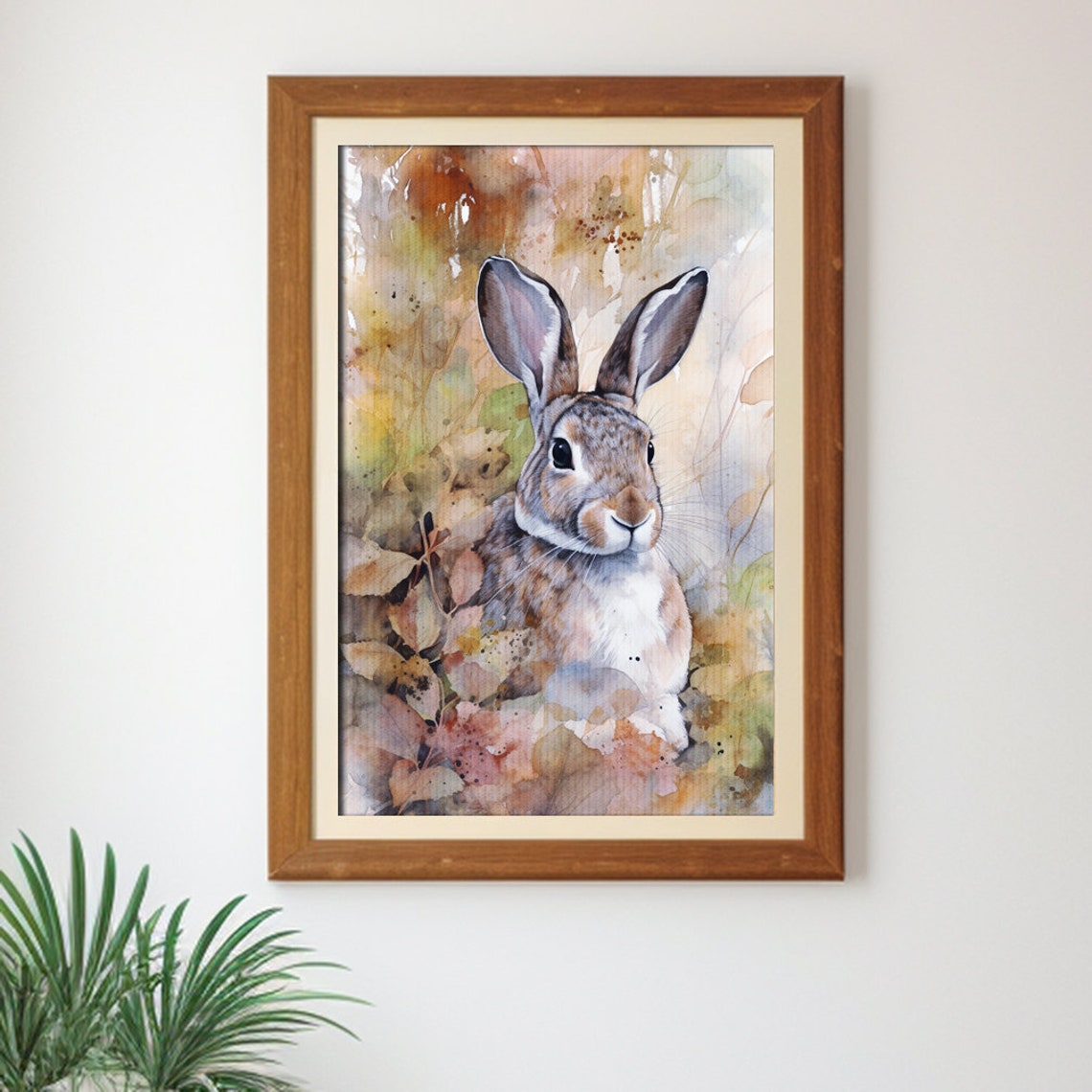 Cute Rabbit Autumn Watercolor Wildlife Bunny Nursery Art Poster - Image 3