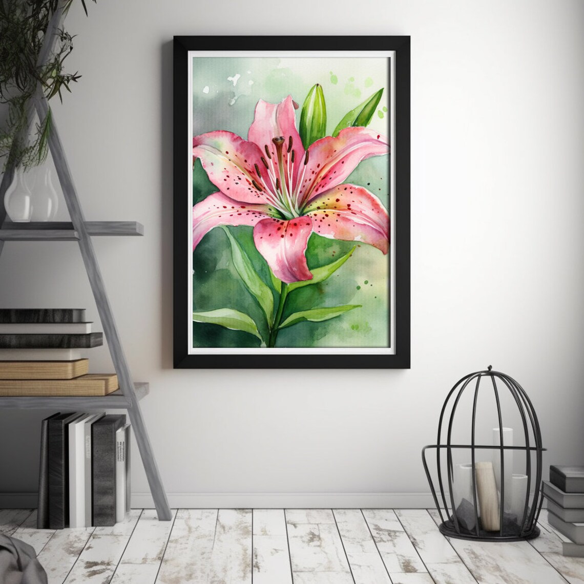 Pink Stargazer Lily Watercolor Botanical Floral Painting Poster - Image 2