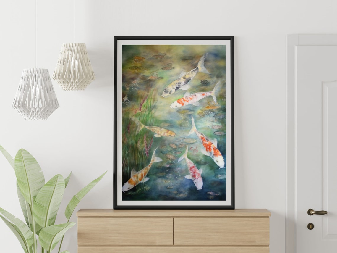 Koi Fish Watercolor Painting Zen Wall Art Koi Fish Wall Decor Japanese Watercolor Art Pond Watercolor Art Koi Fish Art Print Yoga Art - Image 3