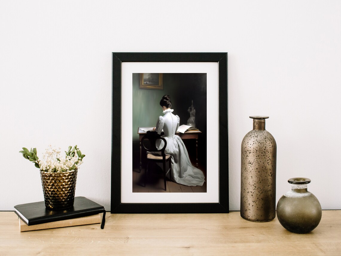 Vintage Woman Writing Love Letter Classic Portrait Painting Poster - Image 2