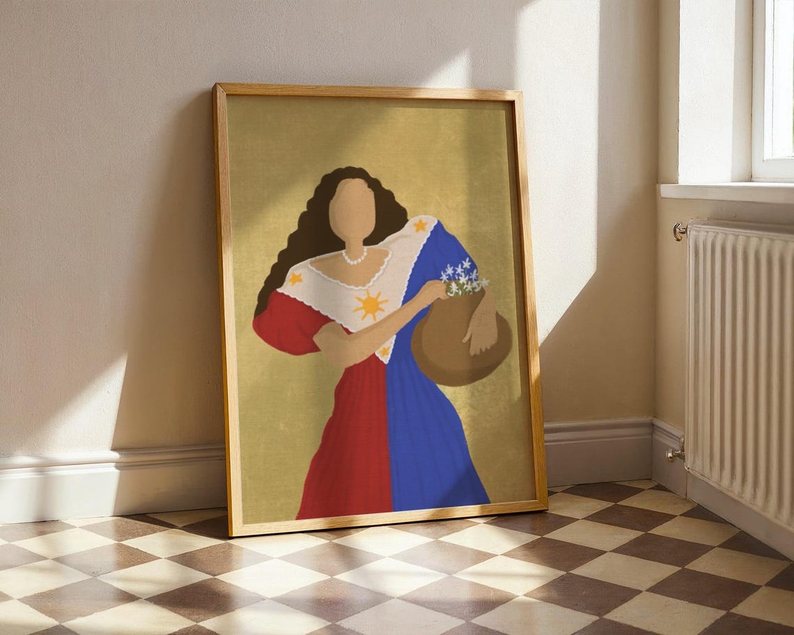 Filipina Woman Illustration Satin Poster Philippine Sun Stars Art Print Filipino Wall Heritage Home Living Room Decor