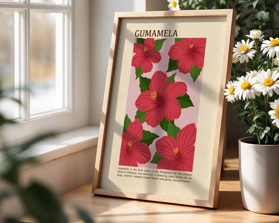 Philippines Flower Gumamela Poster, Travel Poster