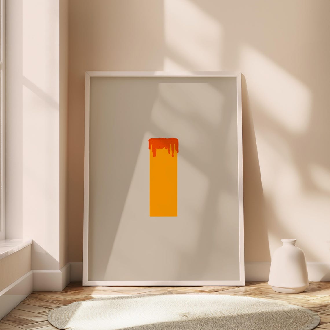 Minimal Orange Rectangle Red Drip Abstract Modern Wall Print