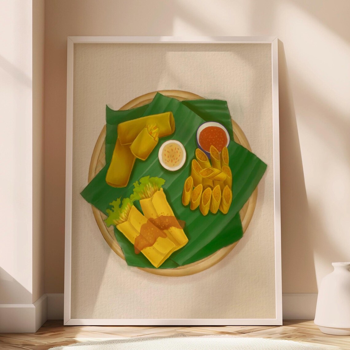 Filipino Lumpia Banana Leaf Platter Dipping Sauce Food Art Poster