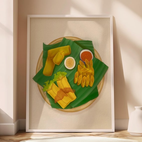 Filipino Lumpia Banana Leaf Platter Dipping Sauce Food Art Poster