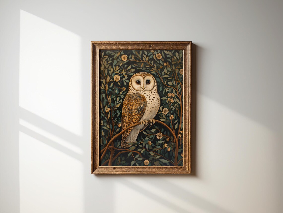 Fall Decor Owl Oil Painting, Moody Bird Art Print - Image 2