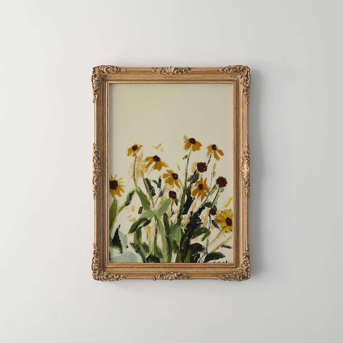 Vintage Yellow Wildflower Oil Painting Botanical Floral Wall Art