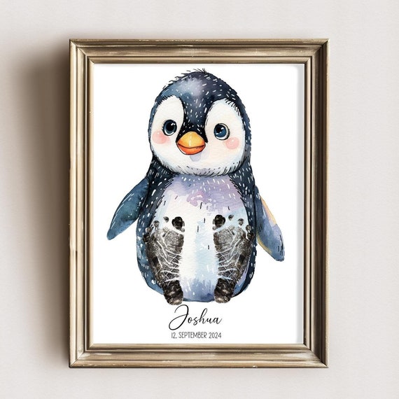 Personalized Penguin Footprints Nursery Art Print