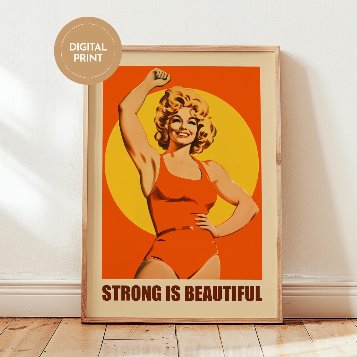Strong Is Beautiful Retro Fitness Pin Up Woman Gym Art Poster