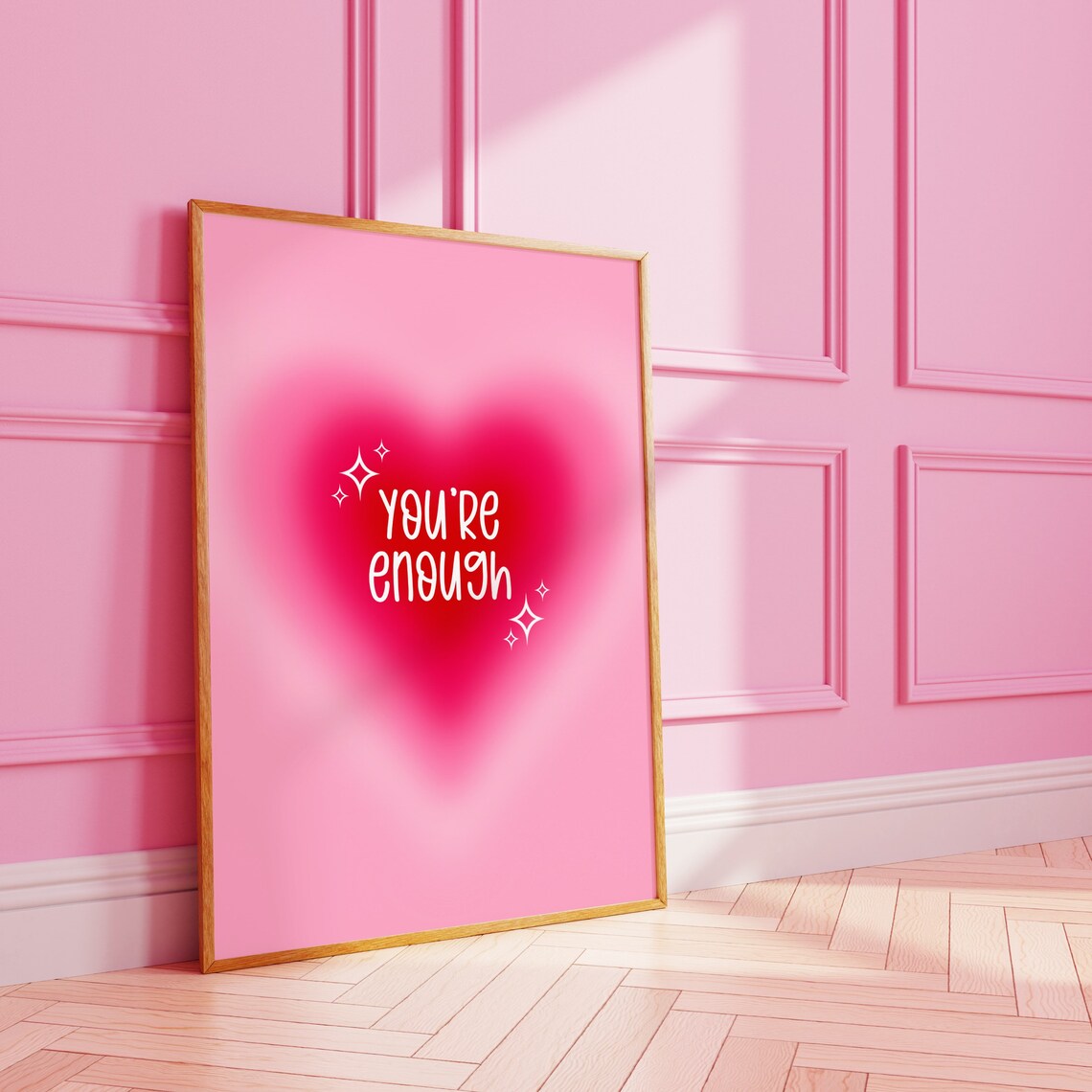 Youre Enough Pink Heart Quote Poster with Sparkles for Positive Decor