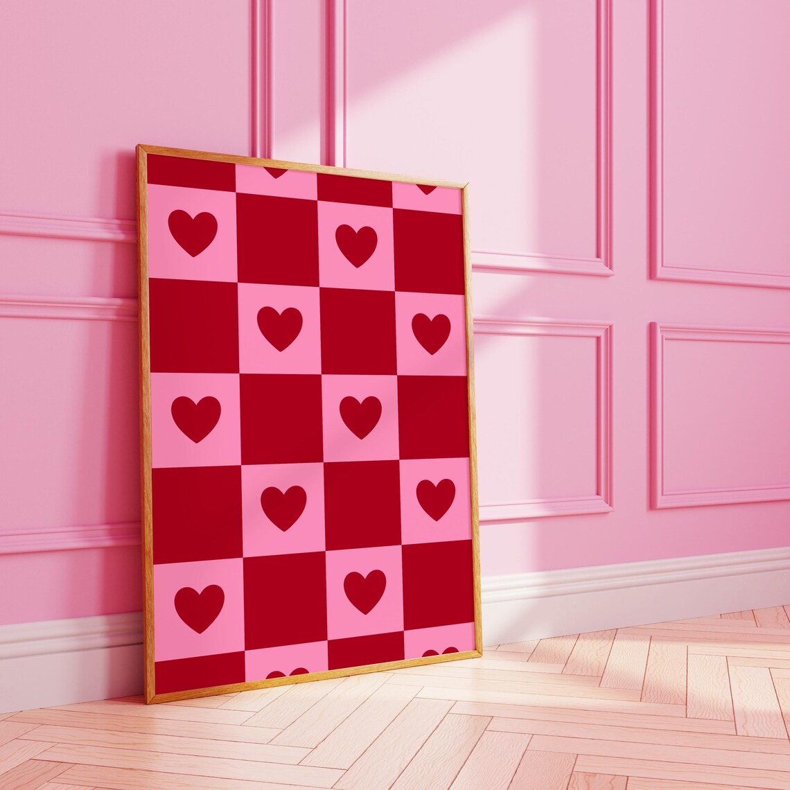 Checkerboard Heart Valentines Poster, Funky Lover Art