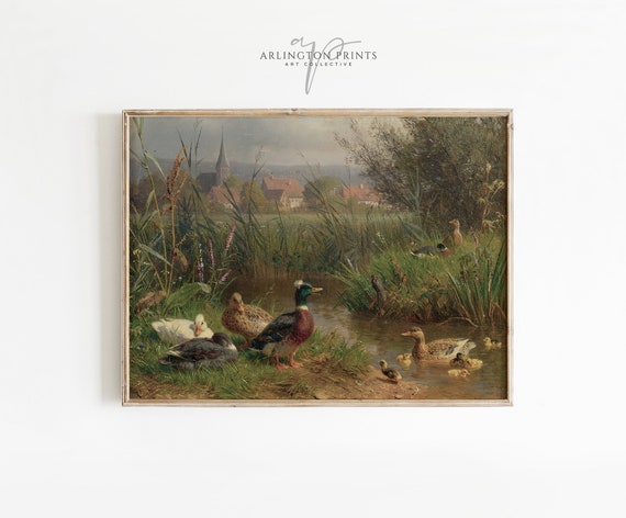Antique Ducks Wall Art Neutral Vintage Print Farmhouse Decor Countryside Illustration Home A60