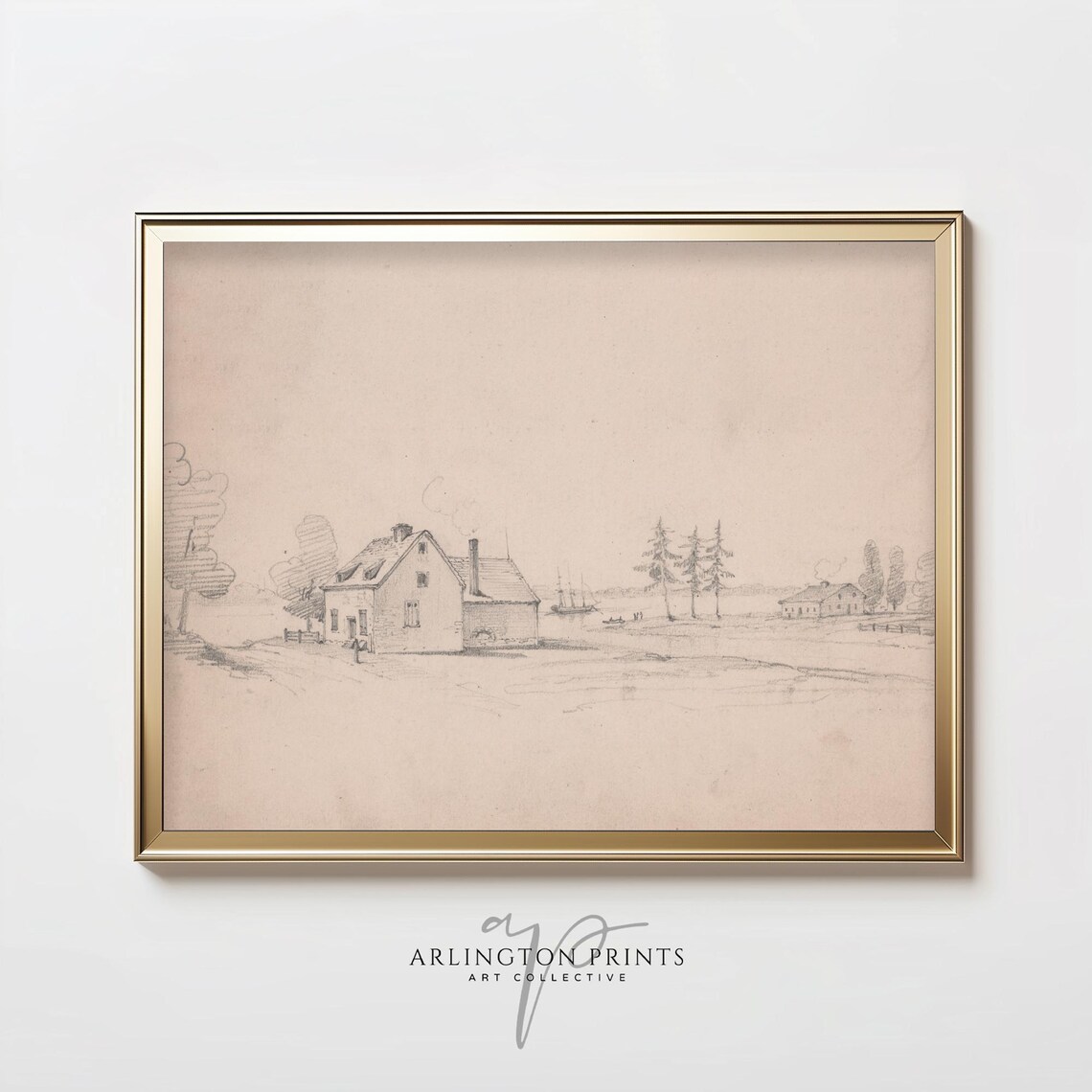 Vintage Farmhouse Sketch Art Print, Country Scene - Image 3