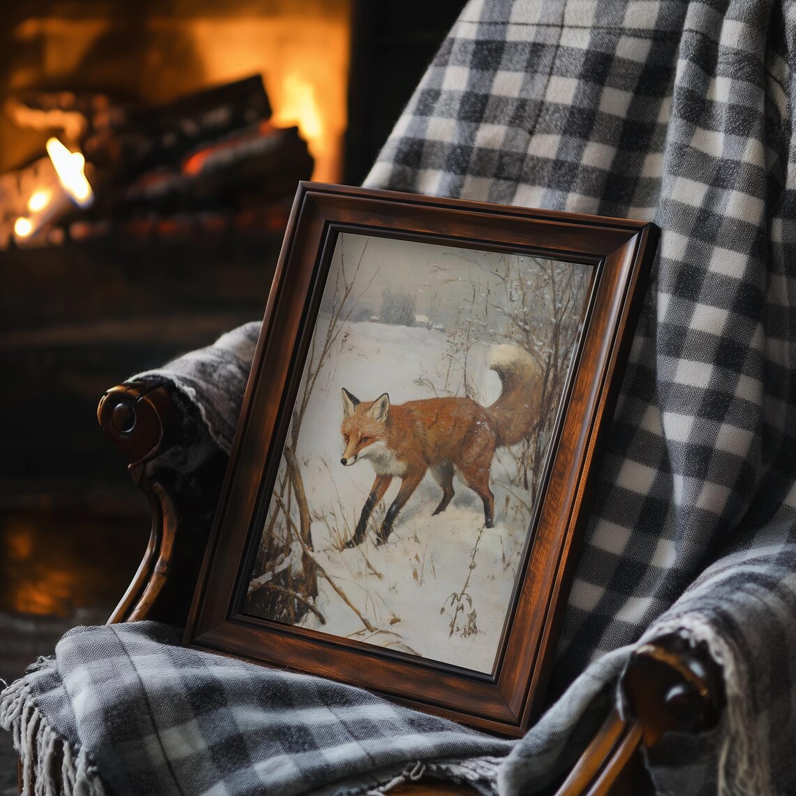 Vintage Red Fox in Snow Antique Woodland Oil Painting Poster - Image 2