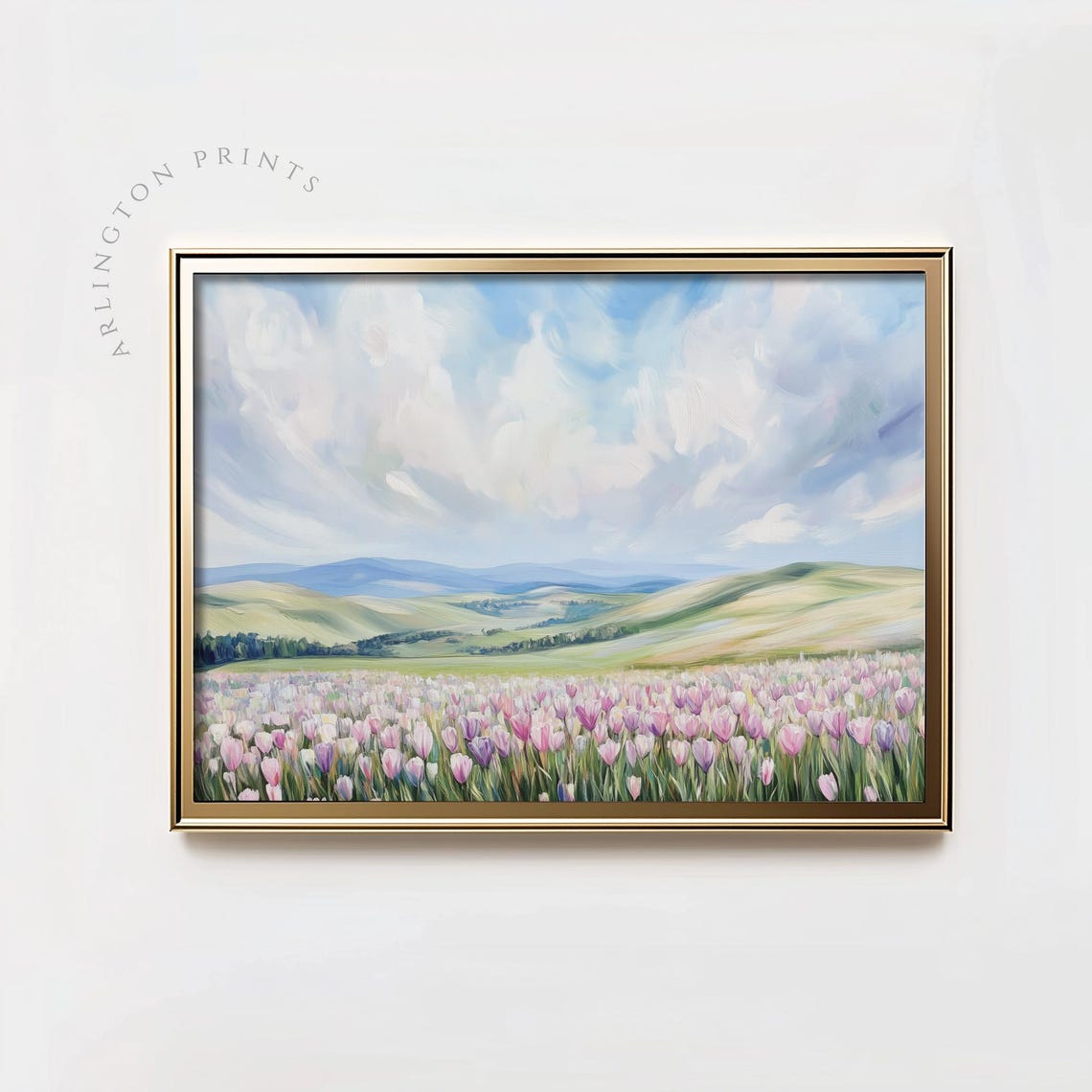 Pink Tulip Field Mountain Landscape Spring Flower Meadow Poster