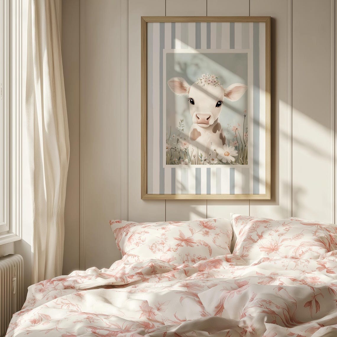 Baby Cow With Flowers Print Spring Rustic Farmhouse Art Grandmillenial Nursery Art Cute Calf Painting Farm Animal Art - Image 2