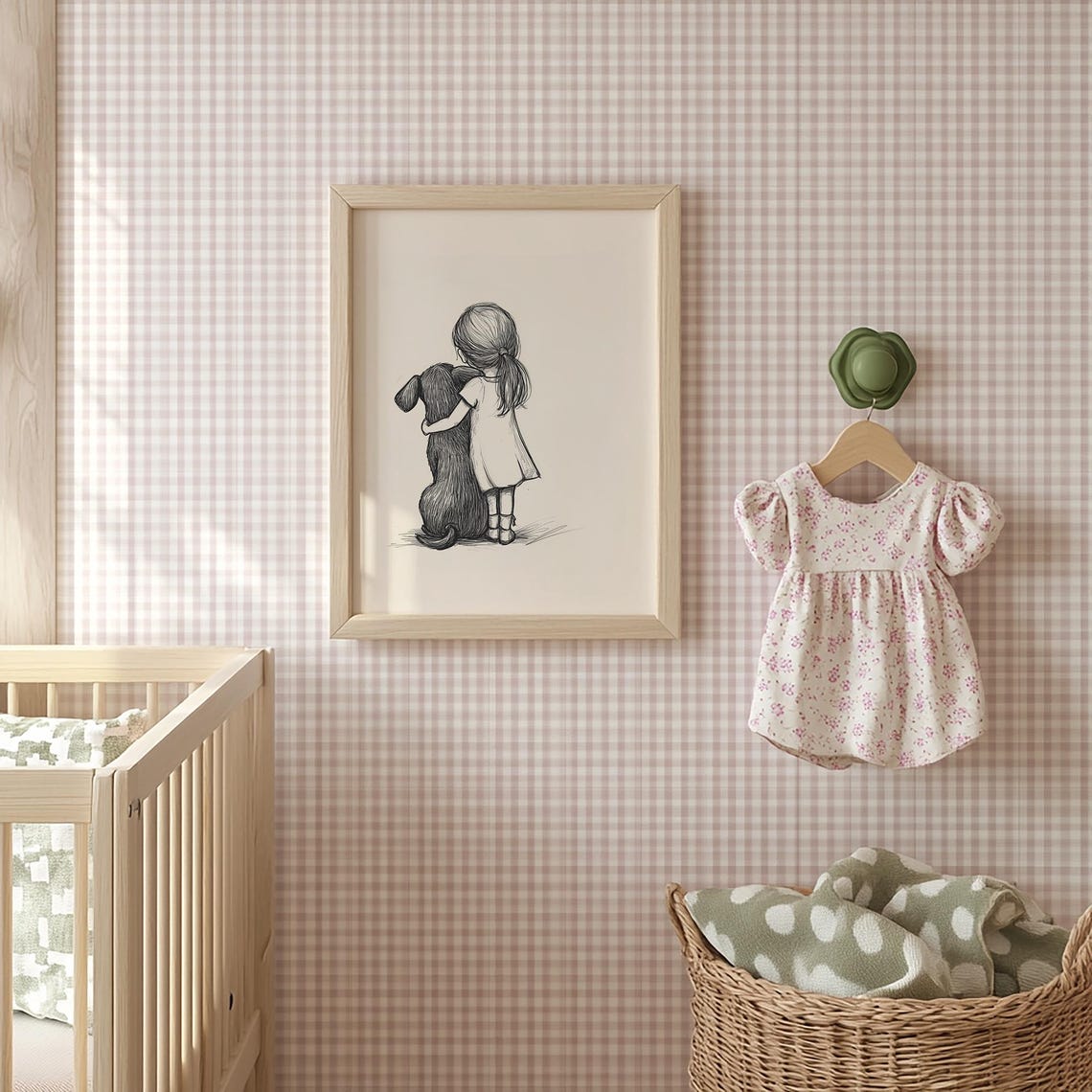 Girl And A Dog Painting Farmhouse Nursery Decor Dog Drawing Countryside Wall Art Girls Room Decor A414 - Image 2