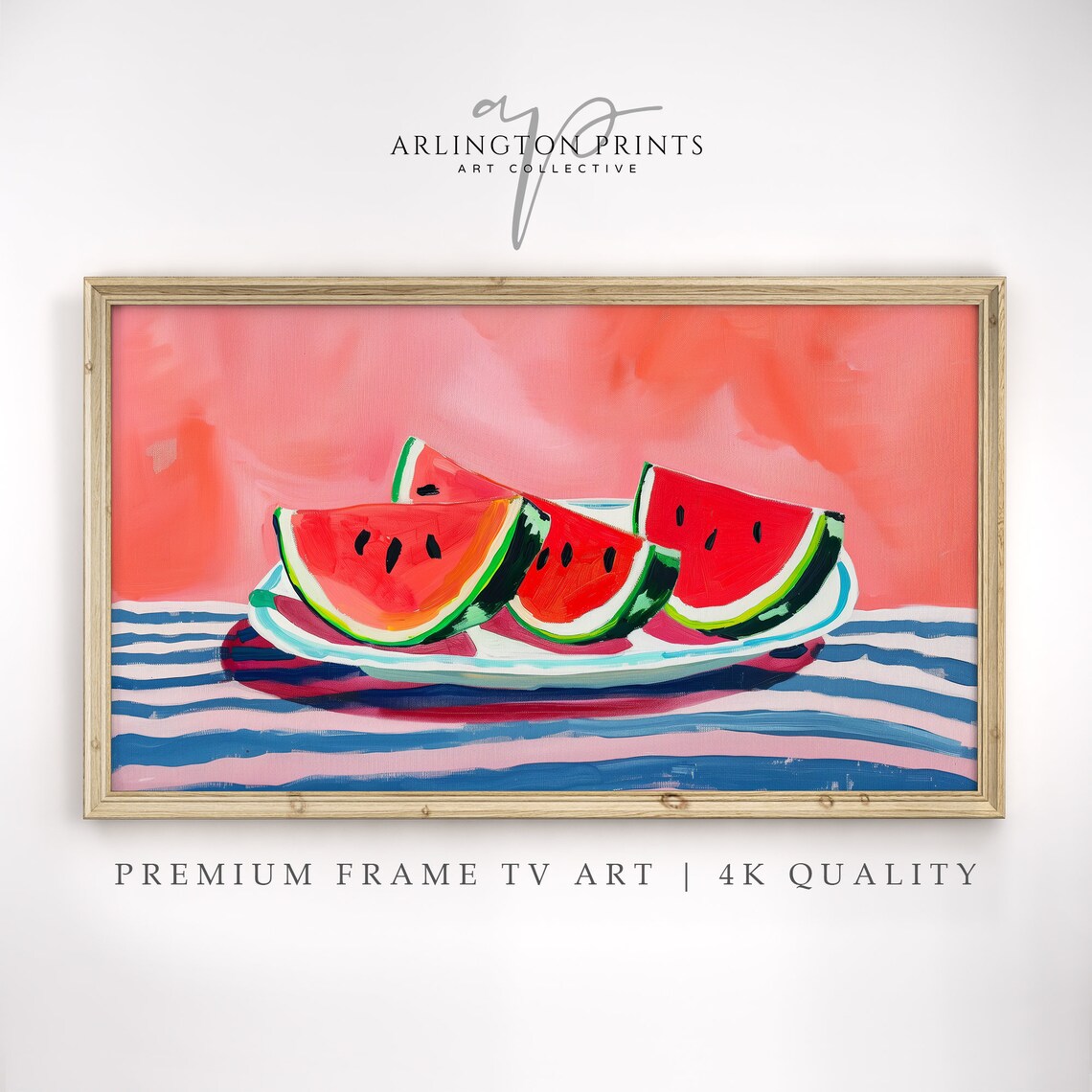 Watermelon Slices Plate Coral Background Bold Still Life Poster