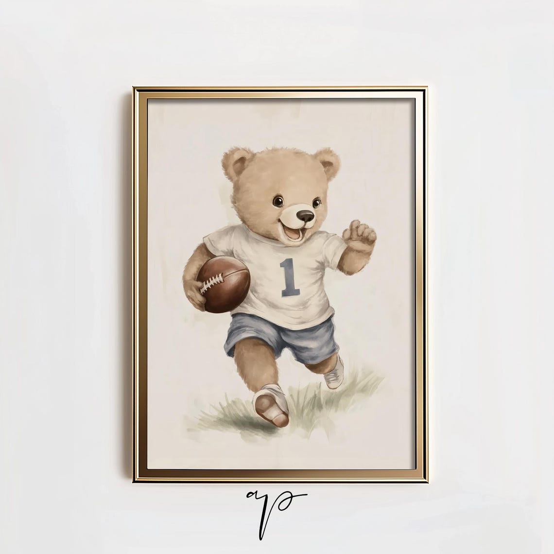 Boys Nursery Sports Wall Art Bear Football Print Nursery Teddy Bear Art Kids Room Childrens Room Neutral Art T449