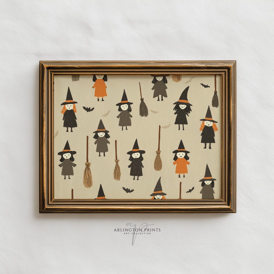 Cute Halloween Witches Bats And Brooms Pattern Kids Wall Art