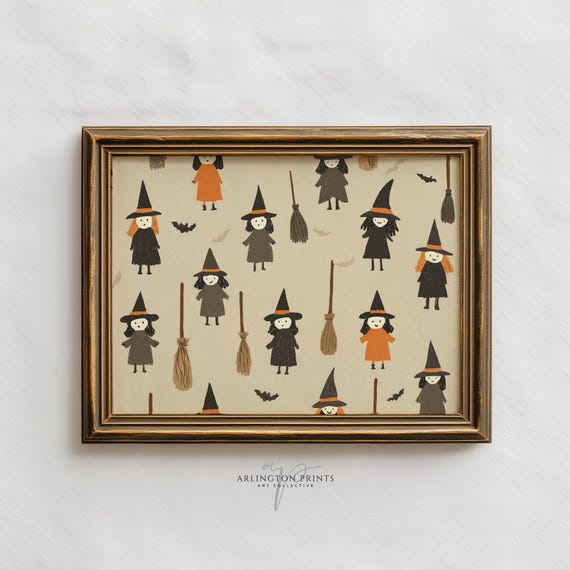 Cute Halloween Witch Wall Art Rustic Kids Room Decor Playroom Or Nursery Artwork 5058