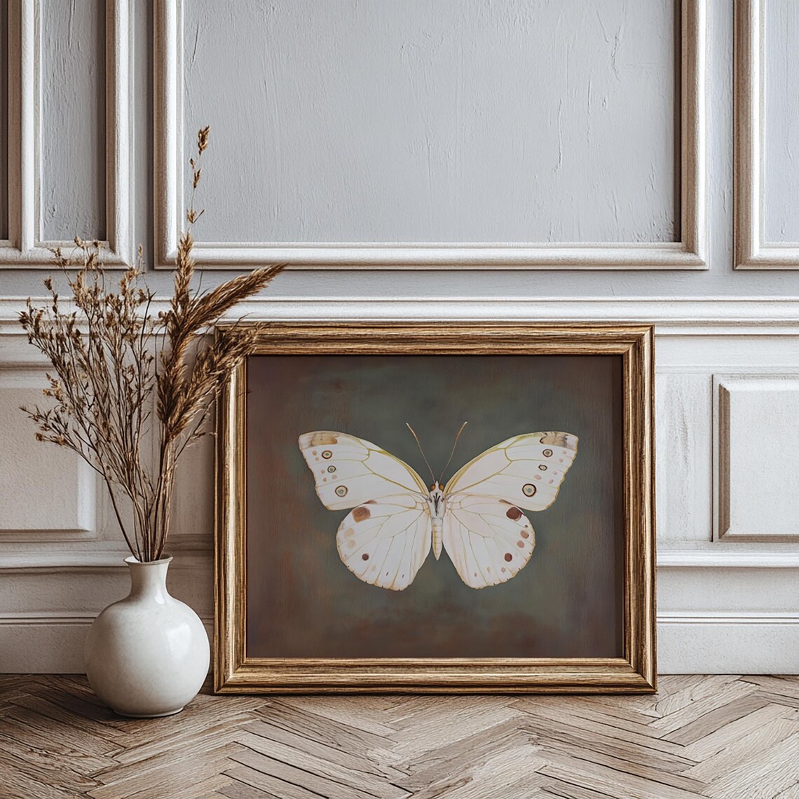 White Butterfly Dark Vintage Botanical Specimen Framed Art Print - Image 2