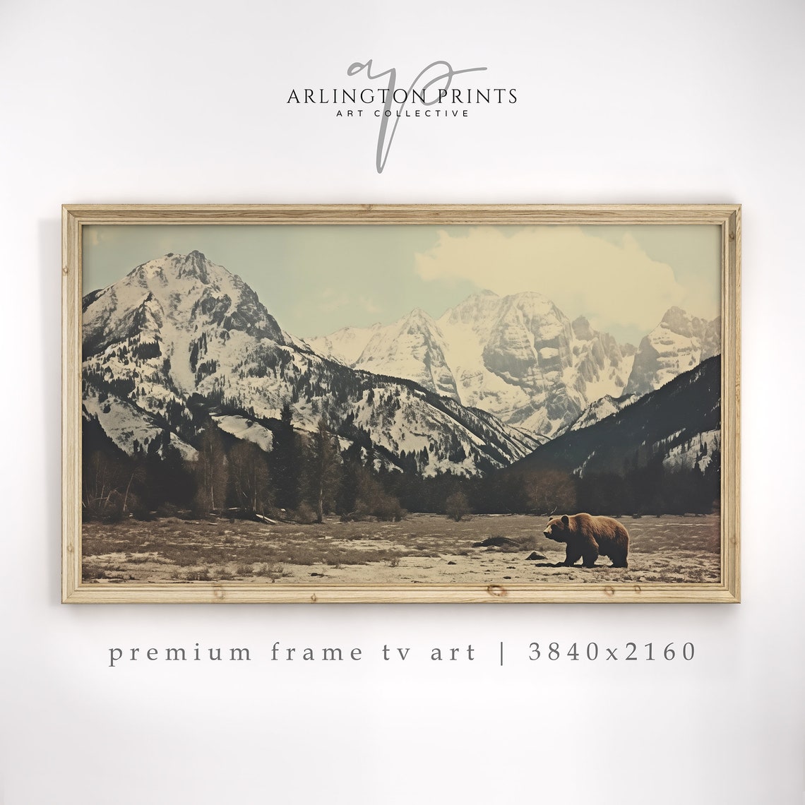 Samsung Frame Tv Art Grizzly Bear For Vintage Mountain Landscape